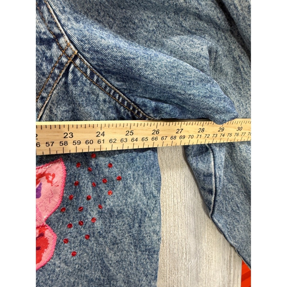 Mirasol Woman Acid Wash Denim Jacket Floral Embroidered Sequin LDMJ0006 Blue 2X - Picture 2 of 16